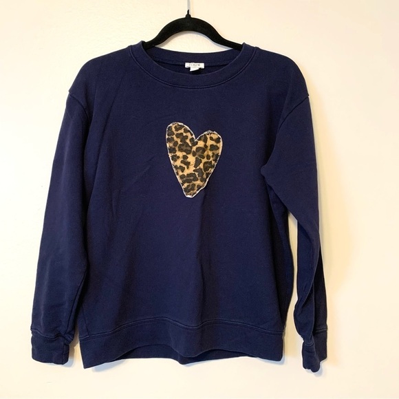 J. Crew Factory Teddie Sweater Black & Animal Leopard Print Intarsia Heart - Picture 2 of 9